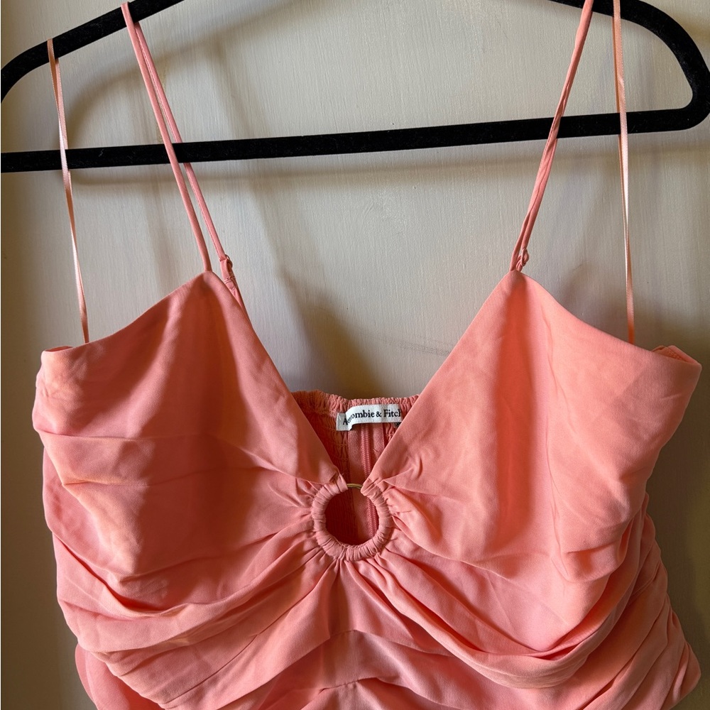 Coral Orange Ruched Spaghetti Strap Top